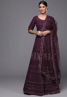 Burgundy Emboridered Blended Lehenga Choli
