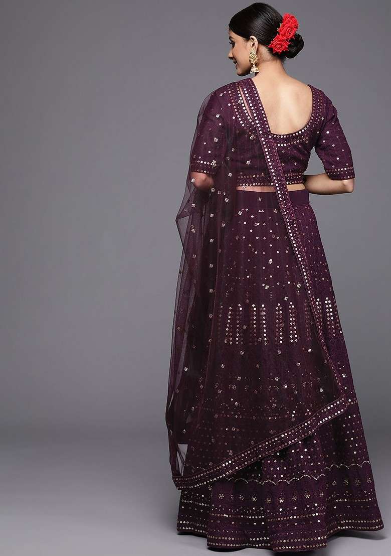 Burgundy Emboridered Blended Lehenga Choli - Indya