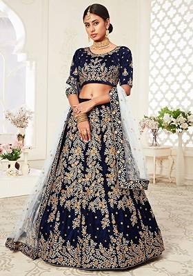 Navy Blue Emboridered Blended Lehenga Choli