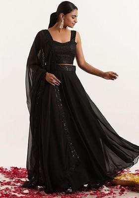 Black Emboridered Blended Lehenga Choli