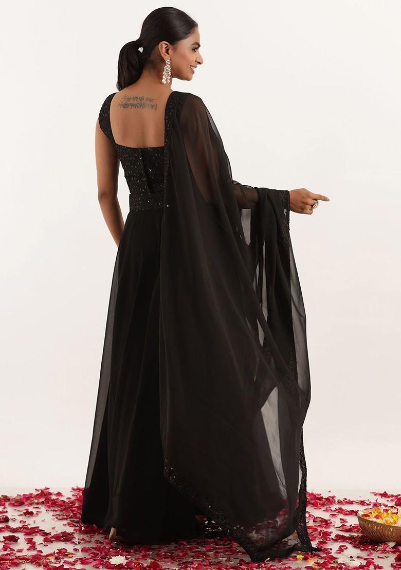 Black Emboridered Blended Lehenga Choli - Indya
