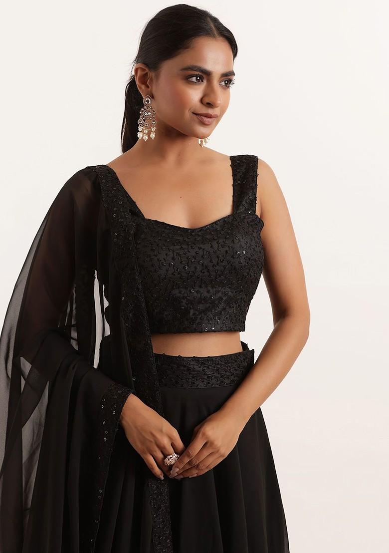 Black Emboridered Blended Lehenga Choli - Indya
