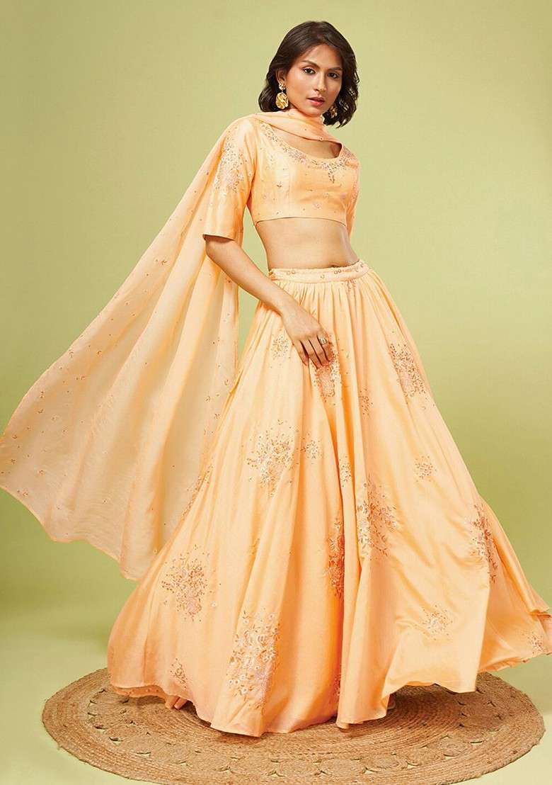 Yellow Emboridered Blended Lehenga Choli - Indya