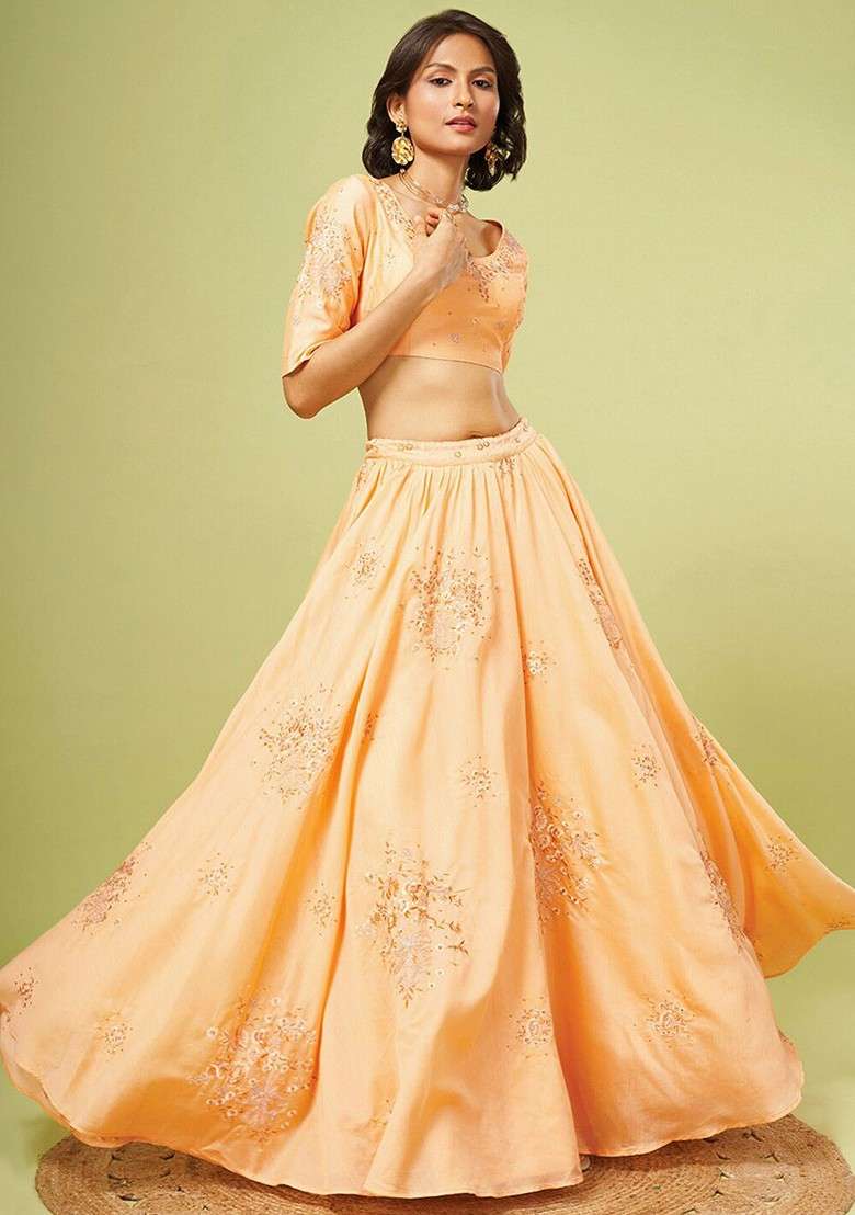 Yellow Emboridered Blended Lehenga Choli - Indya