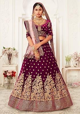 Purple Emboridered Blended Lehenga Choli