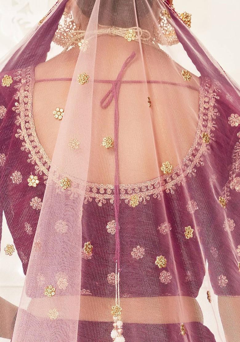 Purple Emboridered Blended Lehenga Choli - Indya