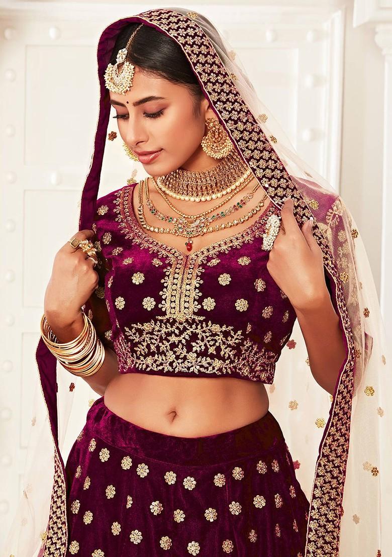 Purple Emboridered Blended Lehenga Choli - Indya