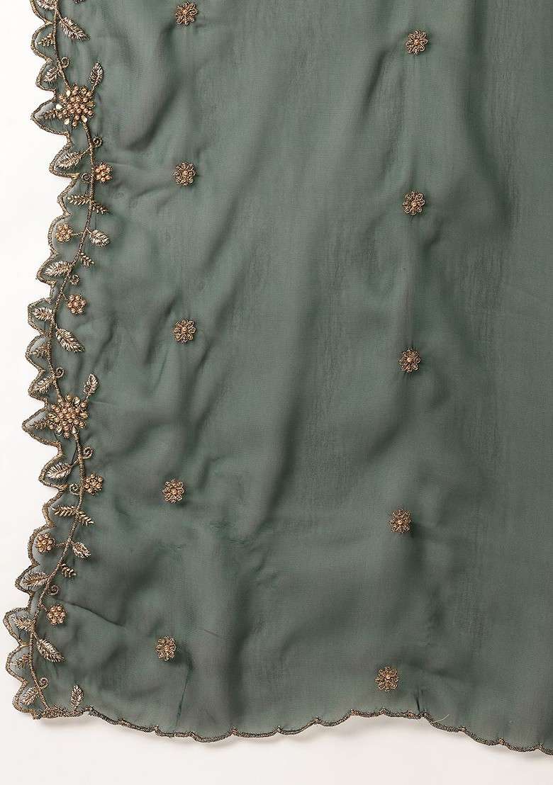 Green Emboridered Blended Lehenga Choli - Indya