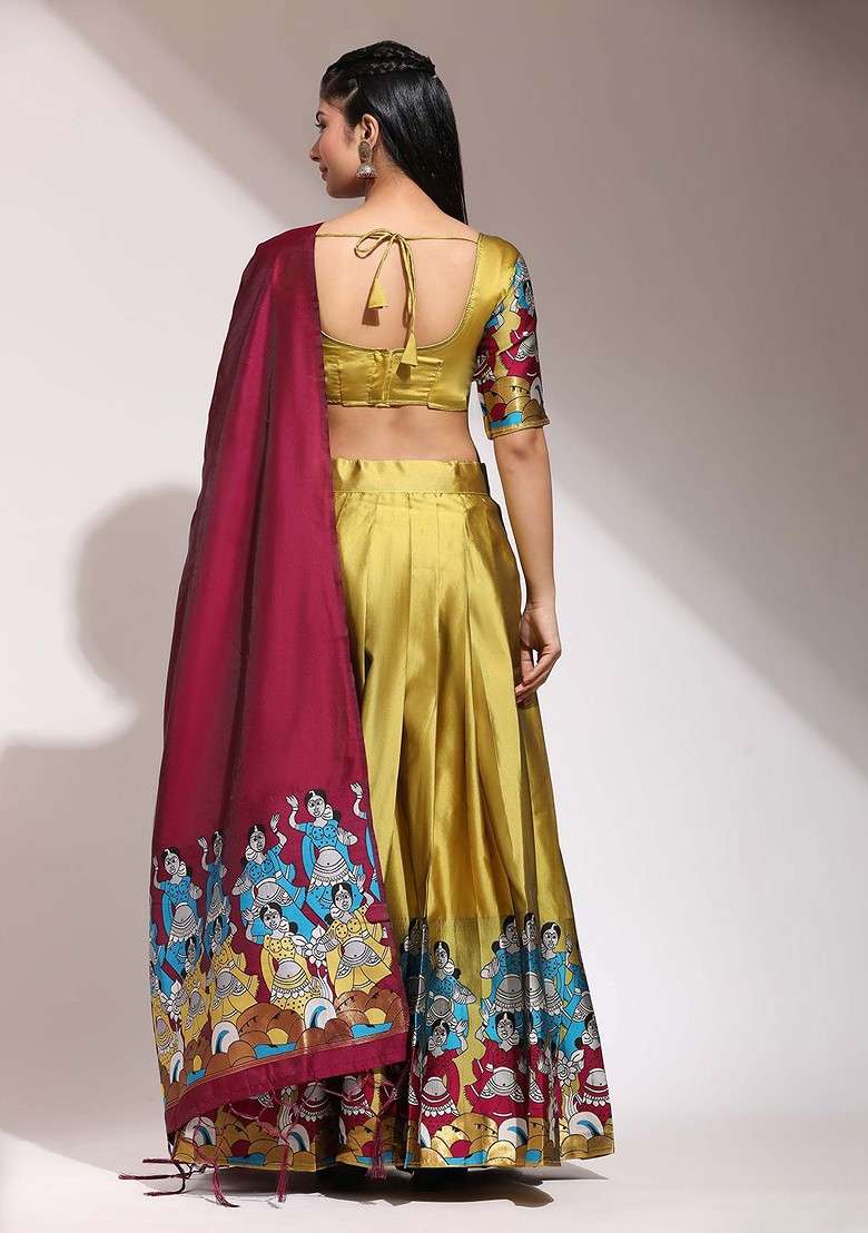 Yellow Printed Blended Lehenga Choli - Indya