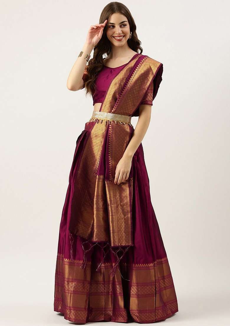 Purple Emboridered Blended Lehenga Choli - Indya