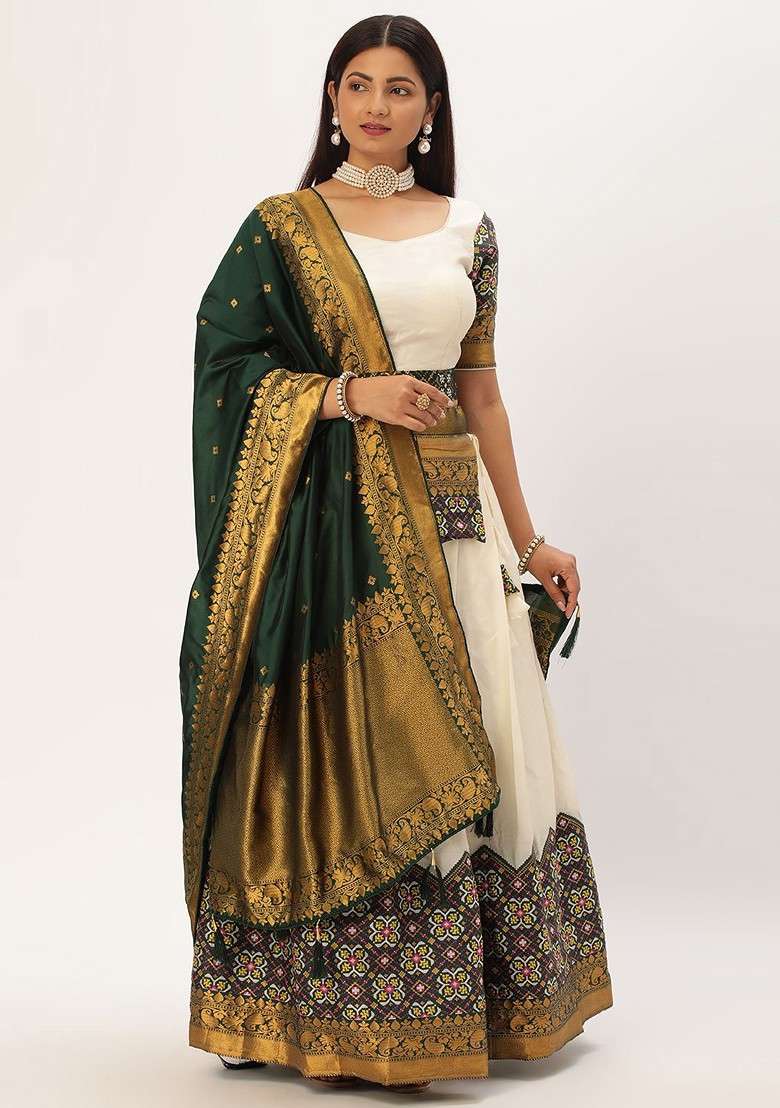 White Emboridered Blended Lehenga Choli - Indya