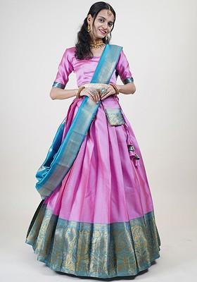 Pink Woven Design Blended Lehenga Choli