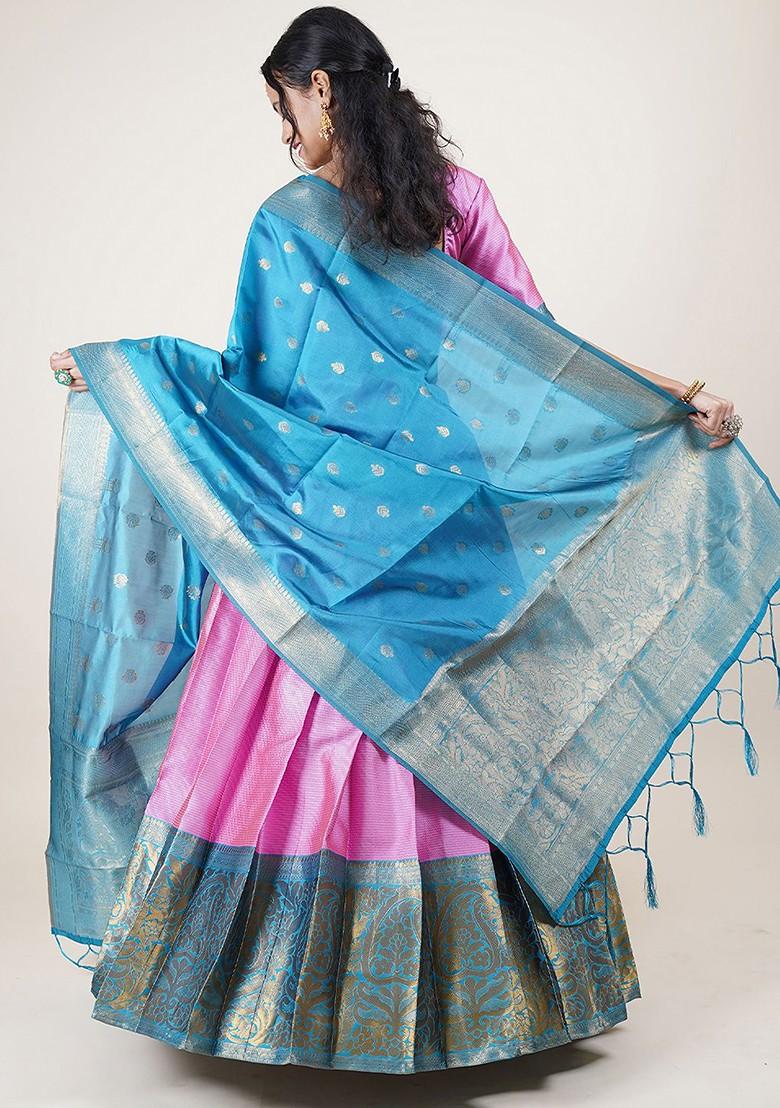 Pink Woven Design Blended Lehenga Choli - Indya