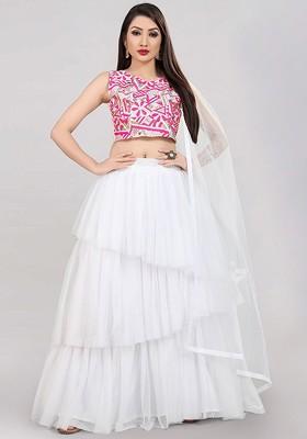 White Emboridered Blended Lehenga Choli