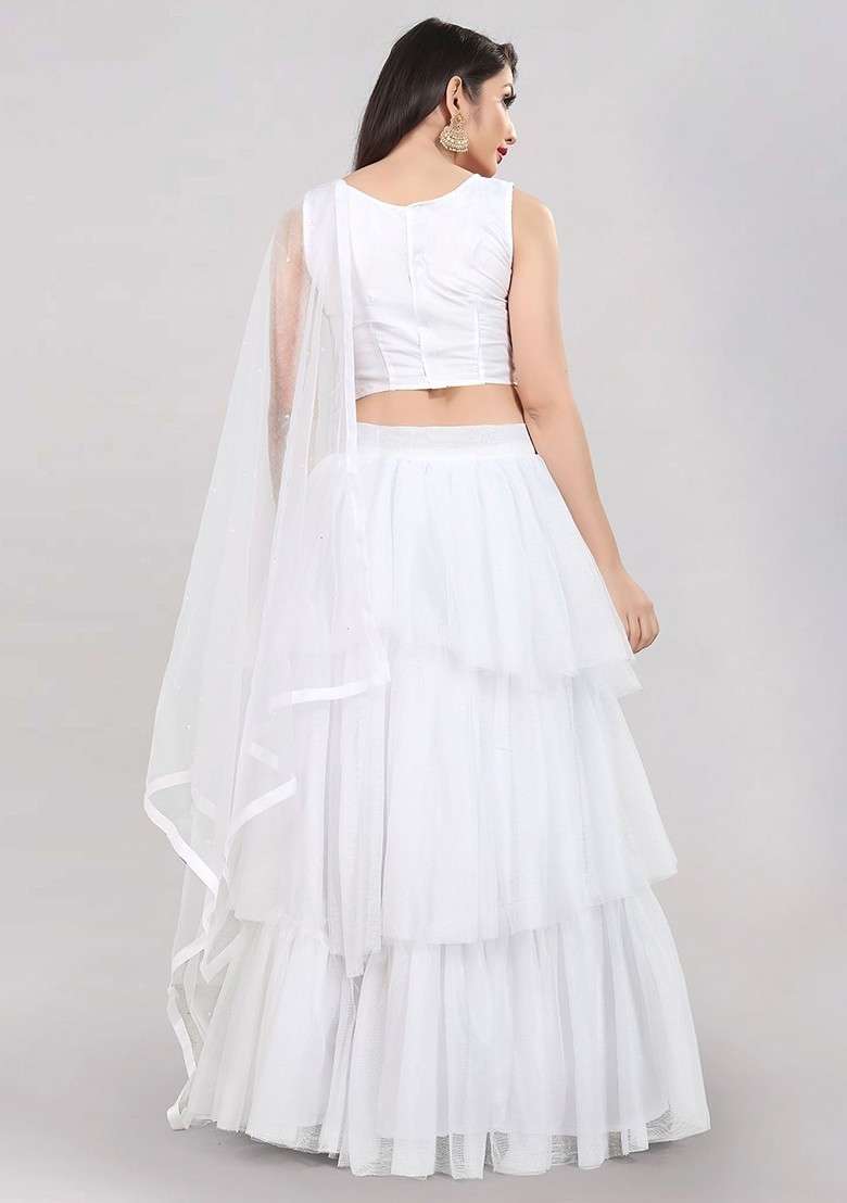 White Emboridered Blended Lehenga Choli - Indya