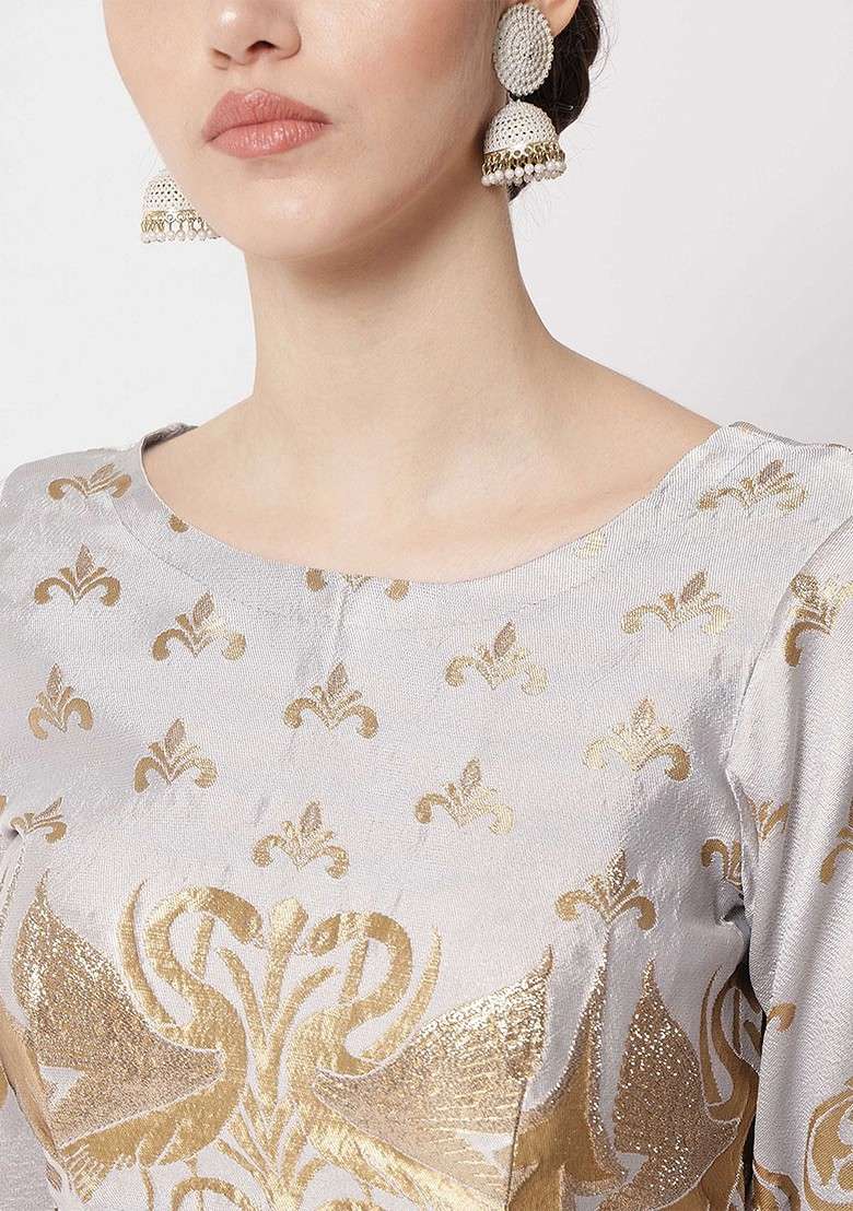 White Woven Design Blended Lehenga Choli - Indya
