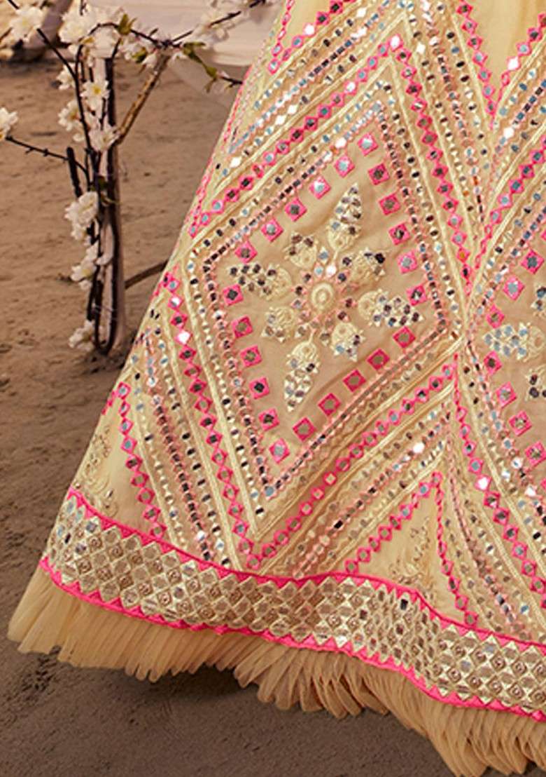 Off White Emboridered Blended Lehenga Choli - Indya