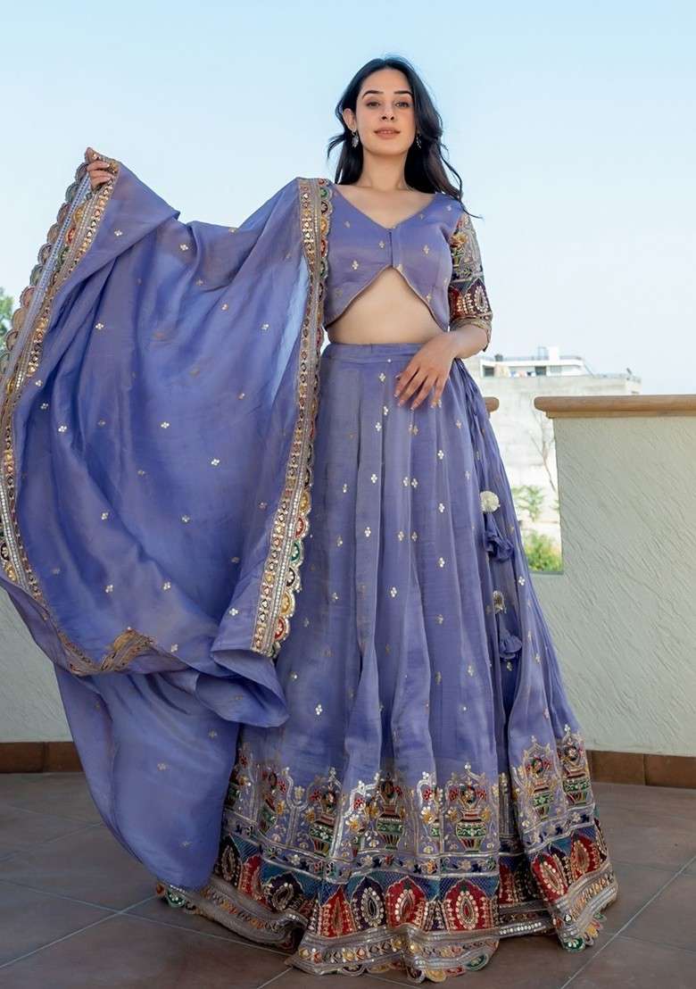 Purple Emboridered Blended Lehenga Choli - Indya
