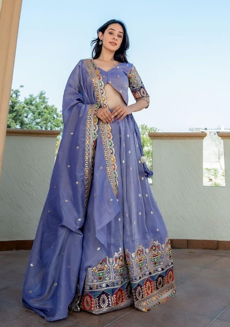 Purple Emboridered Blended Lehenga Choli - Indya