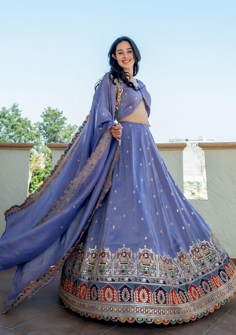 Purple Emboridered Blended Lehenga Choli - Indya