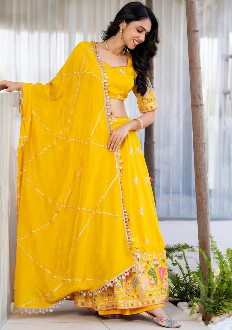 Yellow Emboridered Blended Lehenga Choli - Indya