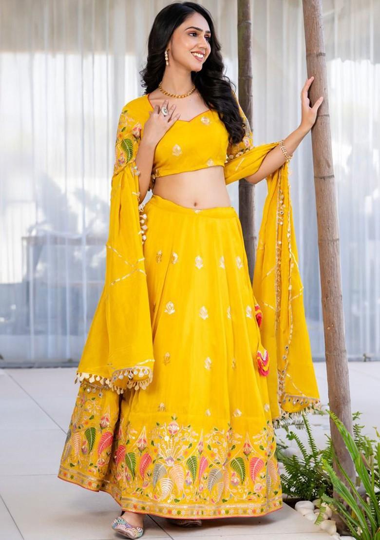 Yellow Emboridered Blended Lehenga Choli