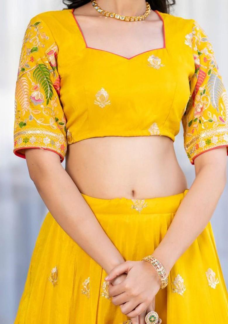 Yellow Emboridered Blended Lehenga Choli