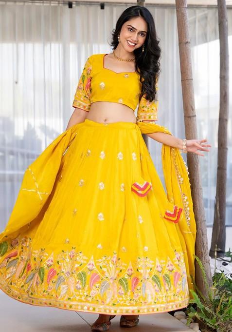 Yellow Emboridered Blended Lehenga Choli