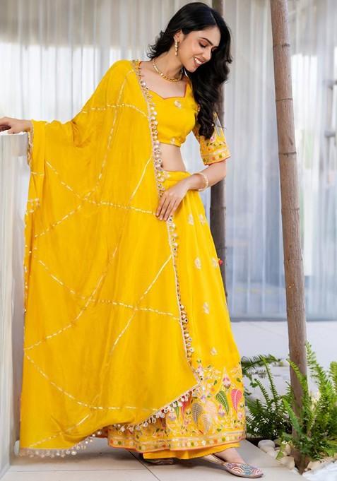 Yellow Emboridered Blended Lehenga Choli