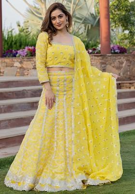 Yellow Emboridered Blended Lehenga Choli