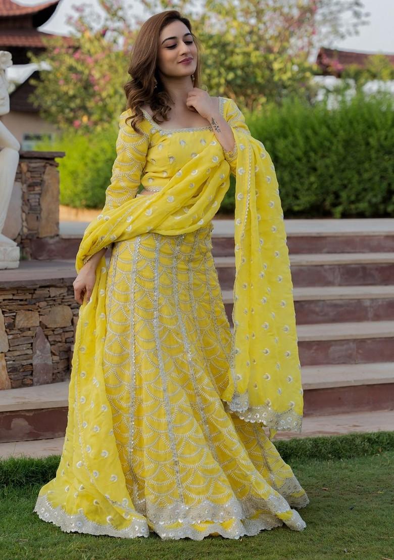 Yellow Emboridered Blended Lehenga Choli - Indya