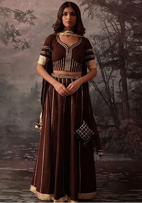 Brown Zari Work Blended Lehenga Choli