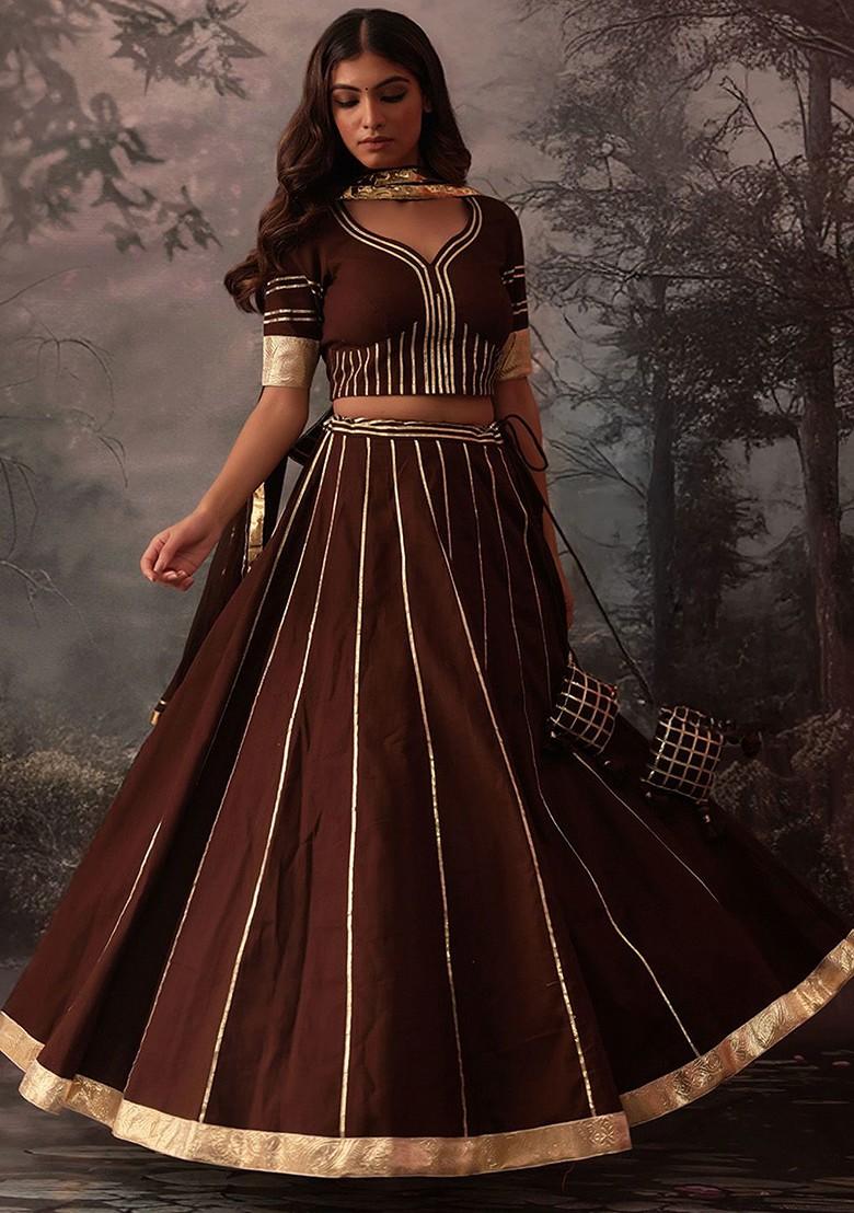 Brown Zari Work Blended Lehenga Choli - Indya