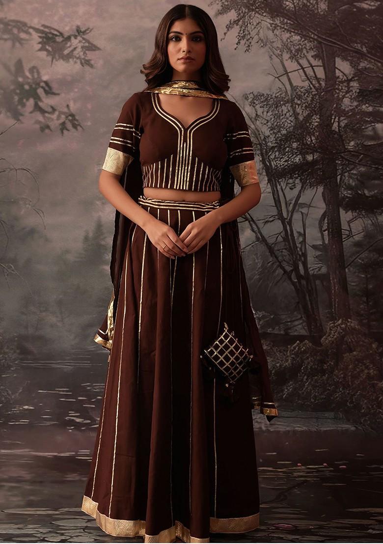 Brown Zari Work Blended Lehenga Choli