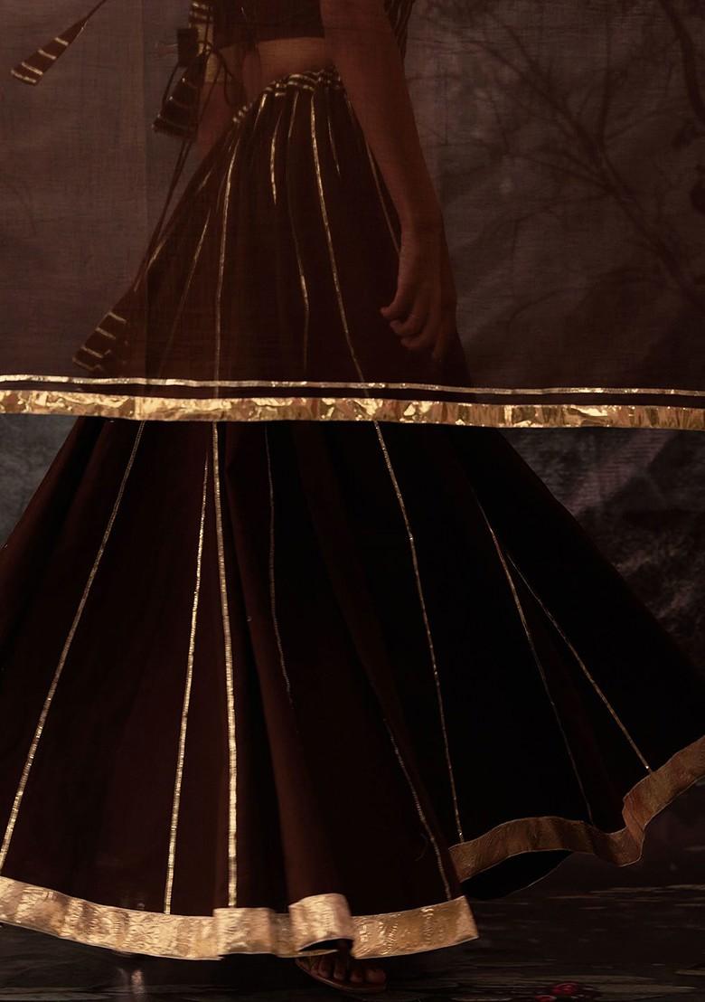 Brown Zari Work Blended Lehenga Choli - Indya