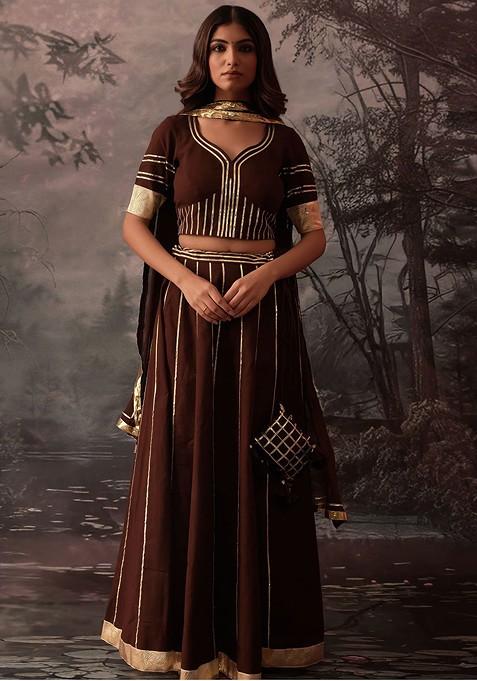 Brown Zari Work Blended Lehenga Choli