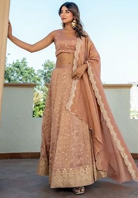 Beige Embellished Blended Lehenga Choli