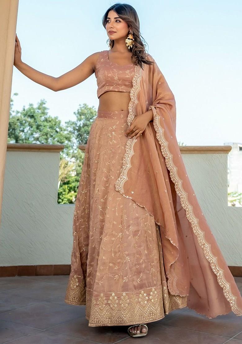 Beige Embellished Blended Lehenga Choli