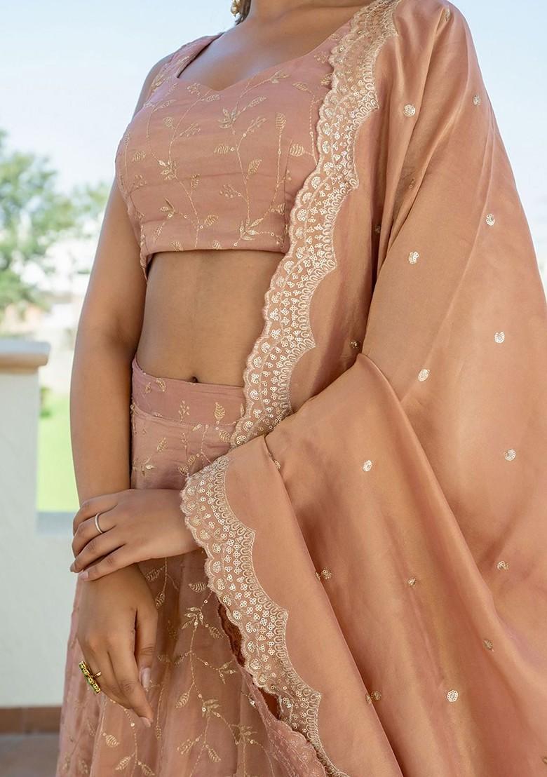 Beige Embellished Blended Lehenga Choli - Indya