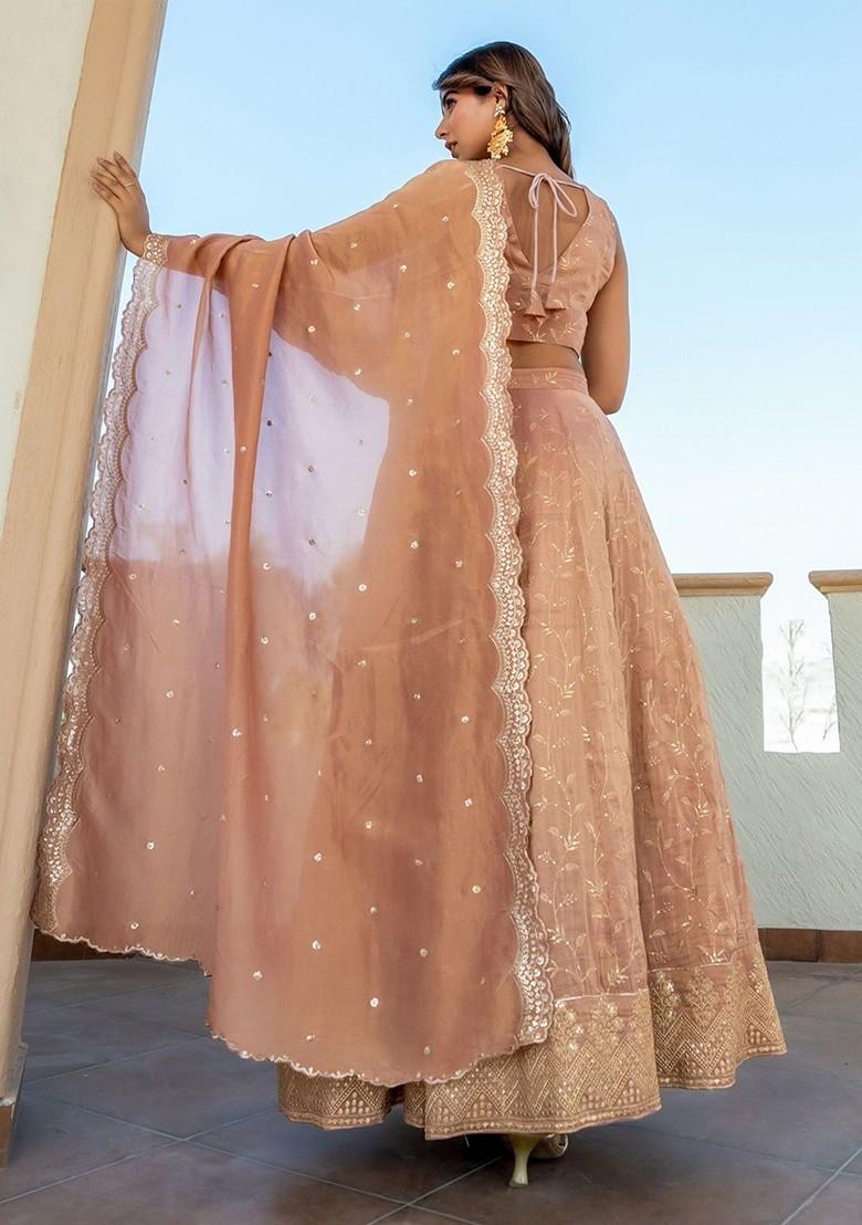 Beige Embellished Blended Lehenga Choli