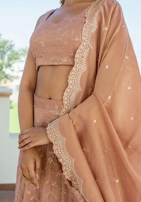Beige Embellished Blended Lehenga Choli