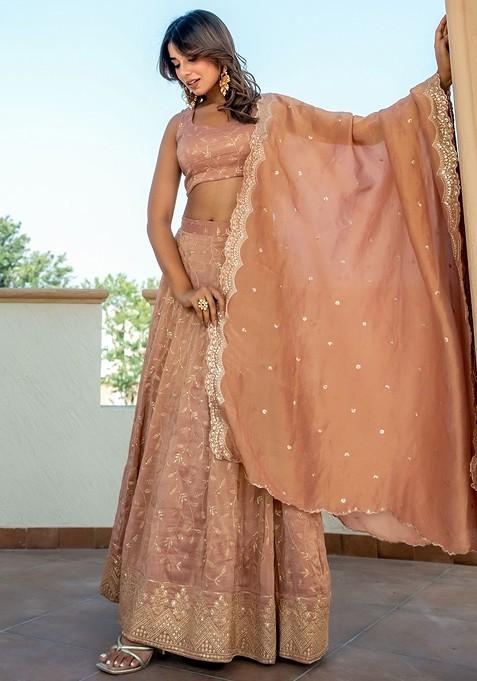 Beige Embellished Blended Lehenga Choli