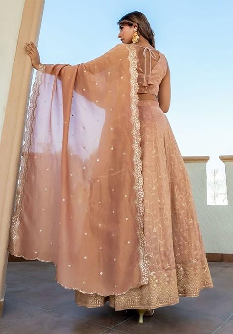 Beige Embellished Blended Lehenga Choli