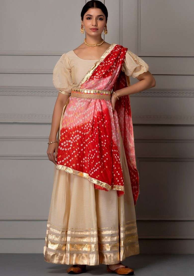 Cream Emboridered Blended Lehenga Choli - Indya