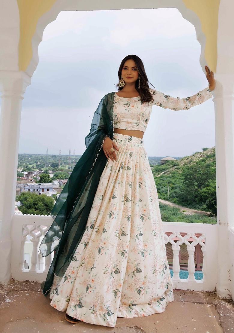 Off White Printed Blended Lehenga Choli