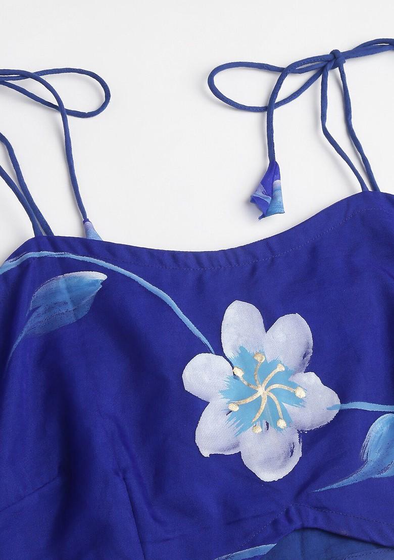 Blue Printed Blended Lehenga Choli - Indya