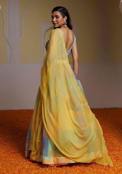 Blue Embellished Blended Lehenga Choli