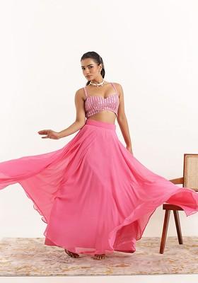 Pink Emboridered Blended Lehenga Choli