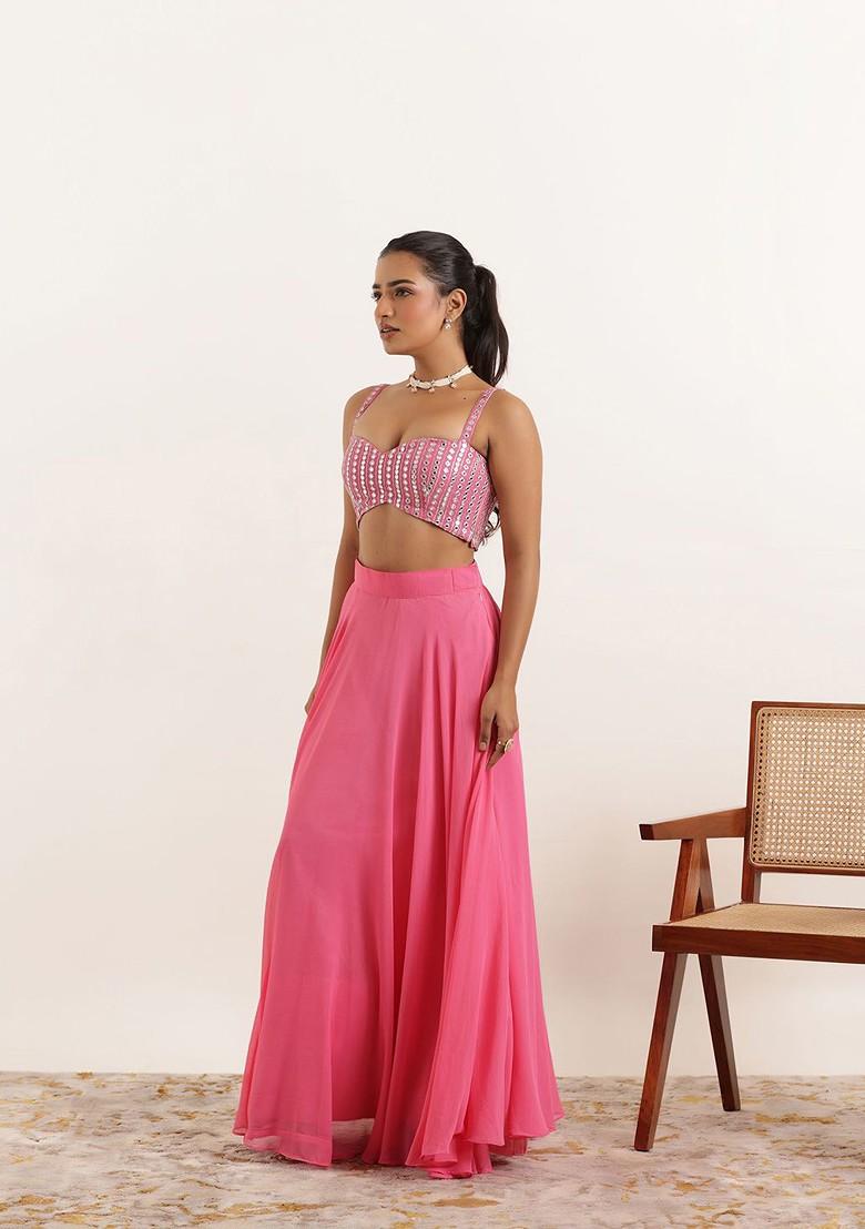 Pink Emboridered Blended Lehenga Choli - Indya