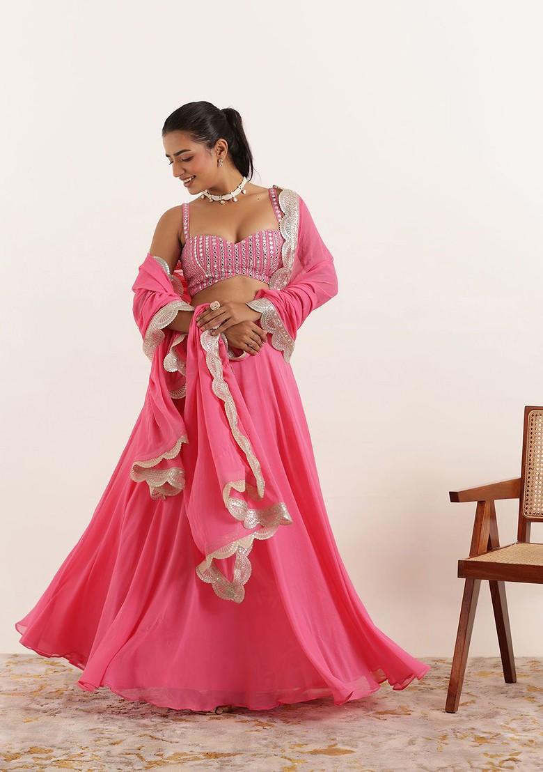 Pink Emboridered Blended Lehenga Choli - Indya